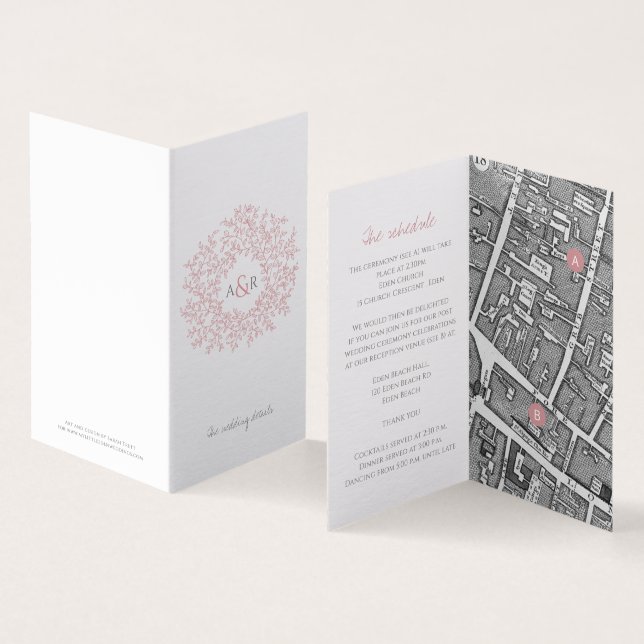 Cercle de mariage rose feuille carte et détails (Inside and Outside)