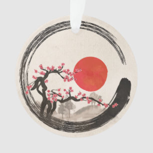 Cercle d'Enso de zen et arbre de Sakura