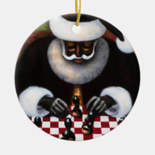 Cercle en céramique ornement Black Père Noël échiq