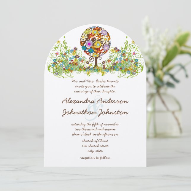 Cercle Forêt Magique d'Amour Mariage Invitations (Debout devant)