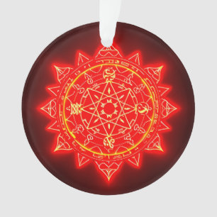 Cercle Magique Rouge Lumineux Avec Symboles Mystiq