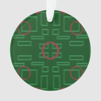 Cercle rouge sur ornement géométrique vert acryliq