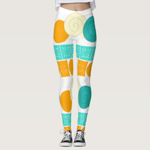 Cercle spiral Carré Floral Orange Mint Leggings