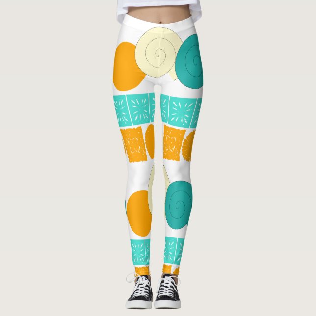 Cercle spiral Carré Floral Orange Mint Leggings (Devant)