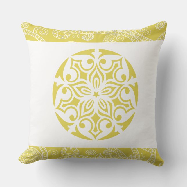 CERCLE TRIBAL Jaune Oreiller à lancer rétro (Recto)