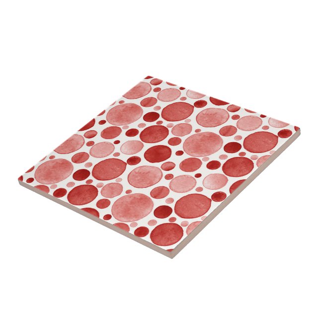 Cercles à l'aquarelle - Carreau en céramique rouge (Côté)