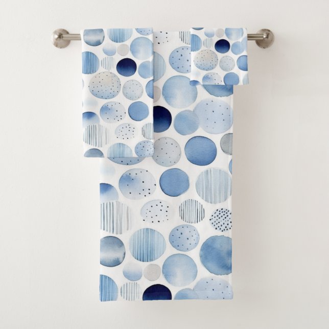 Cercles Abstraits Modernes Aquarelle Bleu et Blanc (En situation)