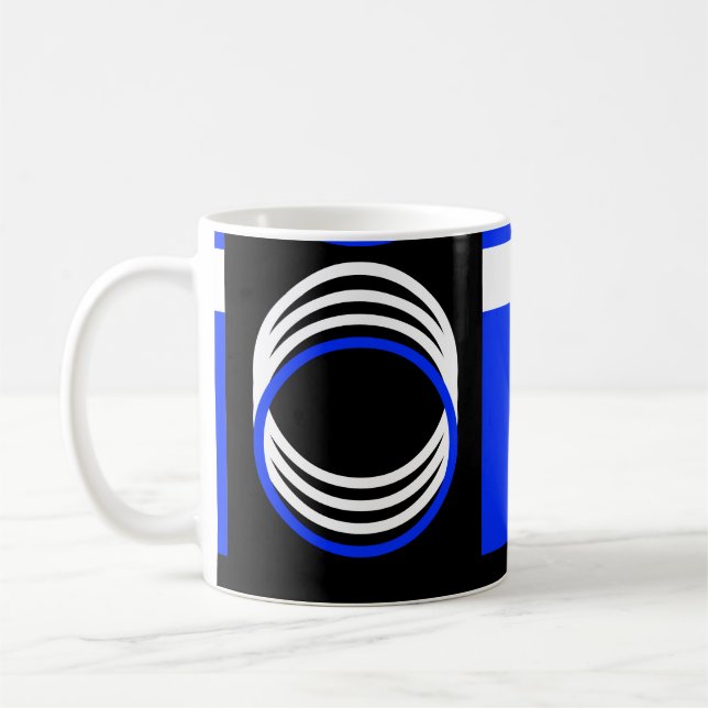 Cercles Bleu Noir et Blanc Mug Moderne (Gauche)