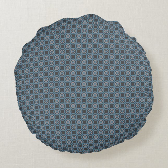 Cercles cibles Motif gris et bleu Coussin rond (Dos)