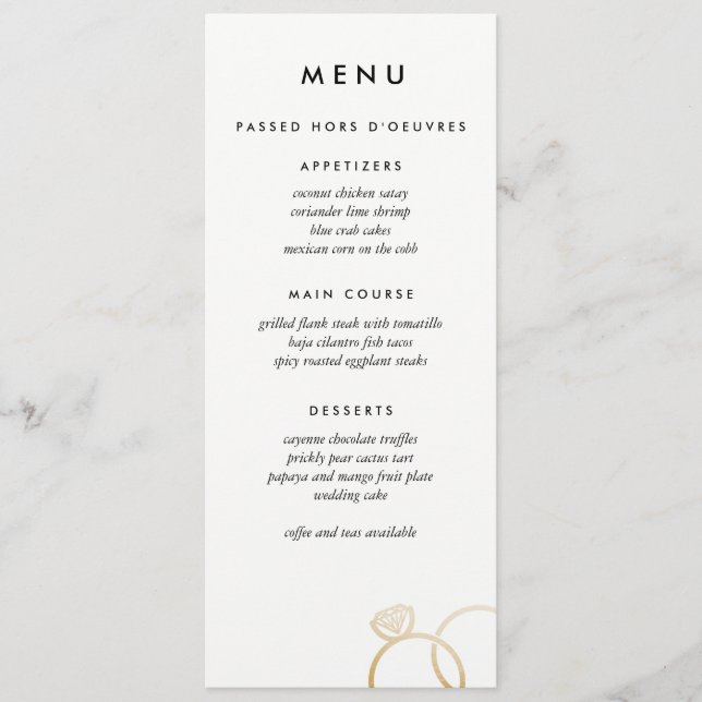 Cercles d'or moderne Menu personnalisé Mariage (Devant)