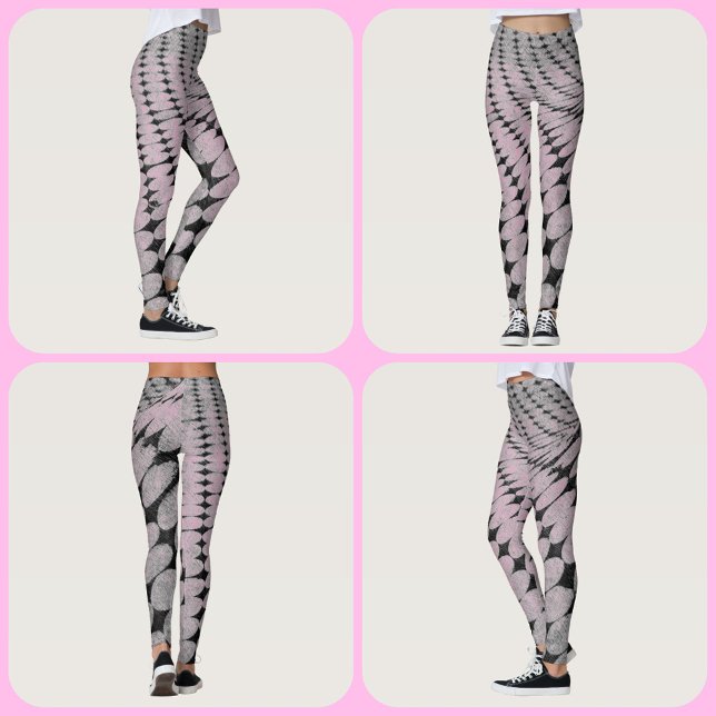Cercles et diamants Motif Gris Leggings roses (Créateur téléchargé)