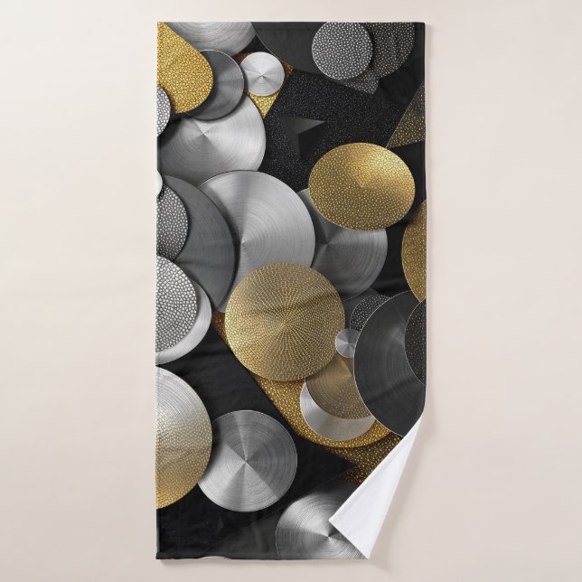 Cercles géométriques modernes en or et argent (Serviette de bain)