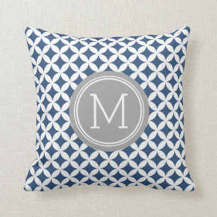 Cercles gris bleu marine Monogramme Coussin décora