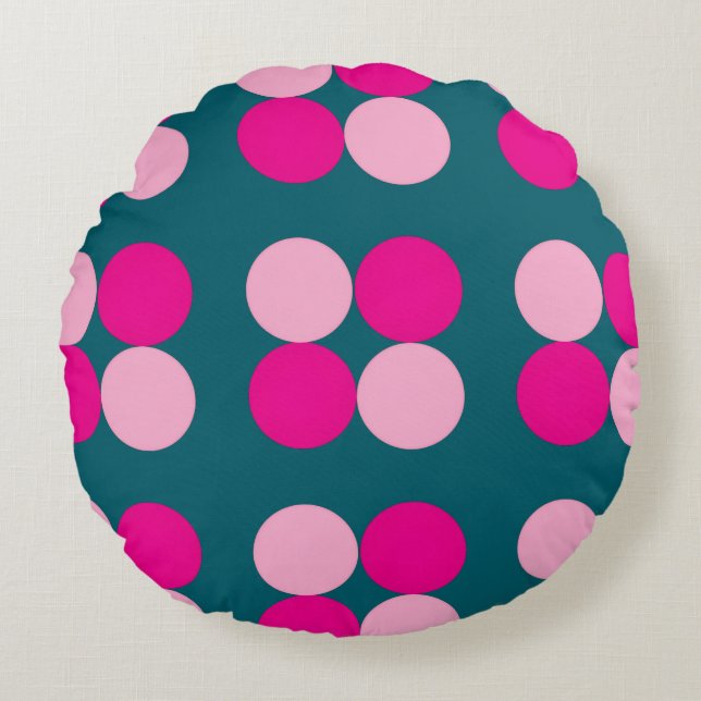 Cercles roses sur un coussin rond vert (Devant)