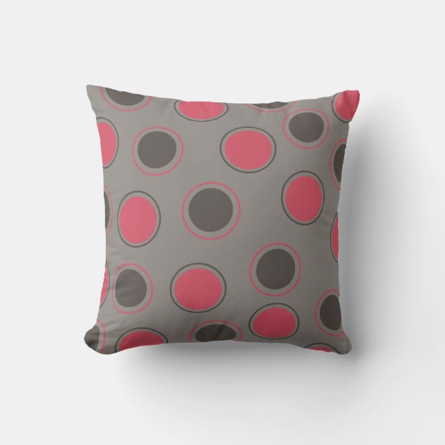 Cercles rouges et noirs sur Coussin MOJO gris (Recto)