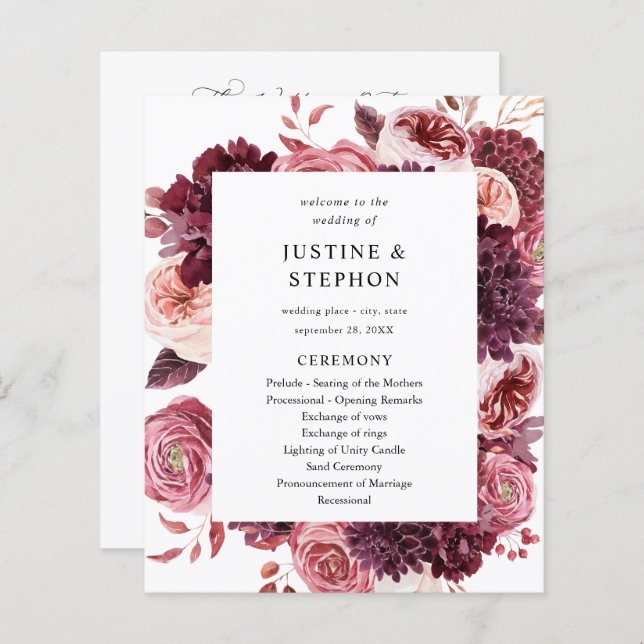 Cérémonie de Mariage Budget Bourgogne & Blush Pink (Devant / Derrière)