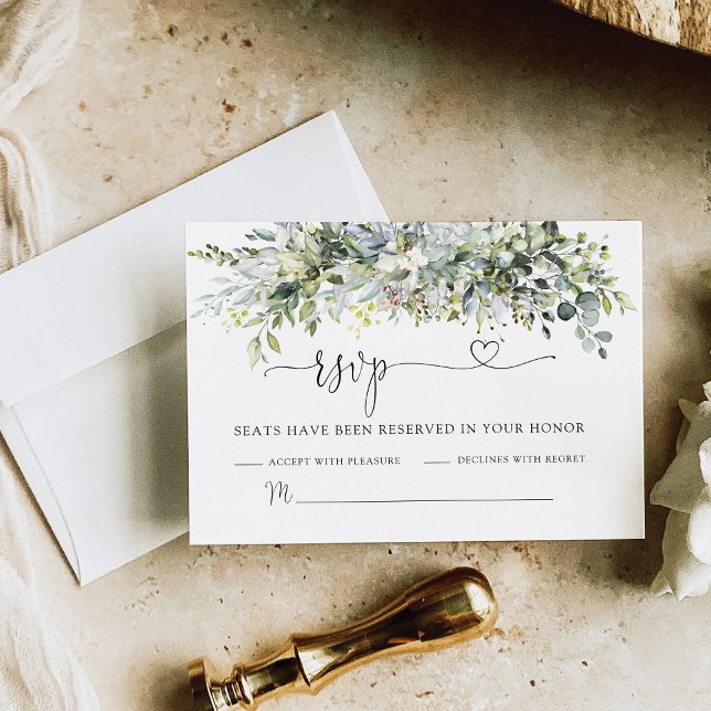 Cérémonie de Mariage de fleurs vertes Carte RSVP (Créateur téléchargé)
