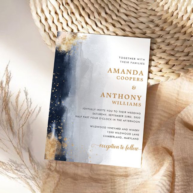 Cérémonie de Mariage de marine et d'or Invitation (Créateur téléchargé)