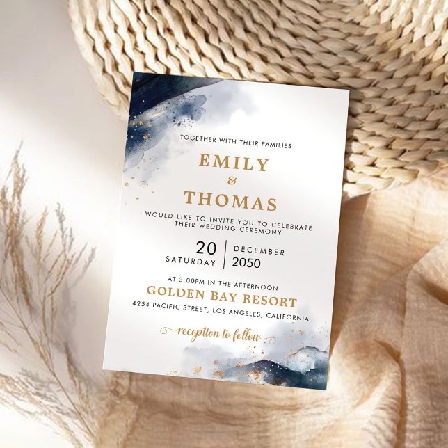 Cérémonie de Mariage de marine et d'or Invitation (Créateur téléchargé)