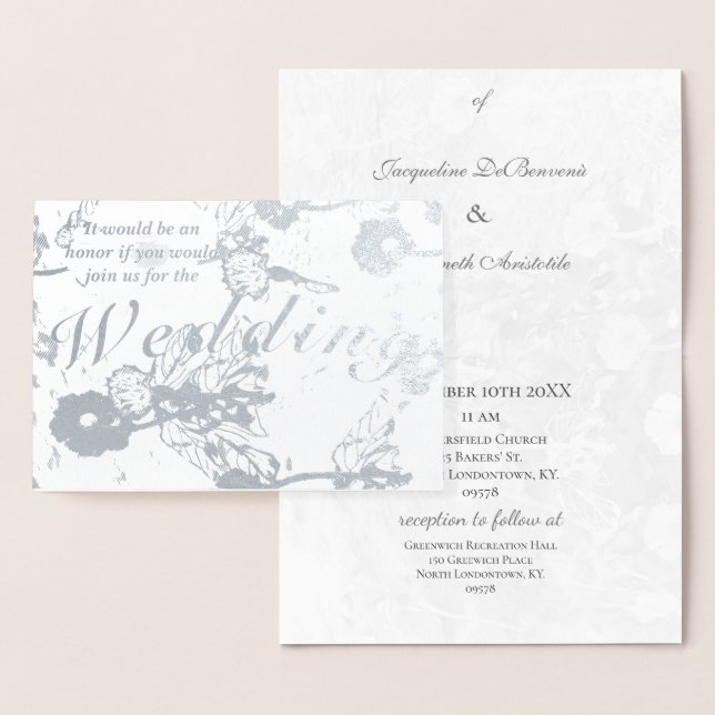 Cérémonie de Mariage Floral Silver Foil Invitation (Affichage)