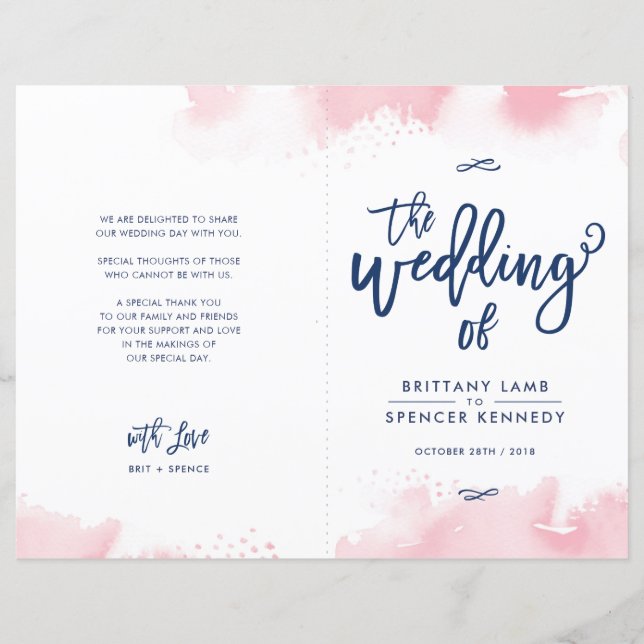 CÉRÉMONIE DE MARIAGE lettrage main aquarelle rose (Devant)