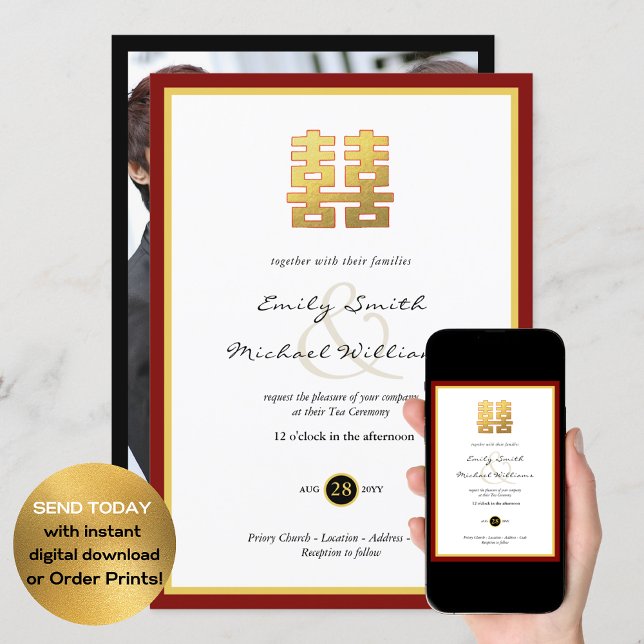 Cérémonie de thé Invitation Photo Double Bonheur (Créateur téléchargé)