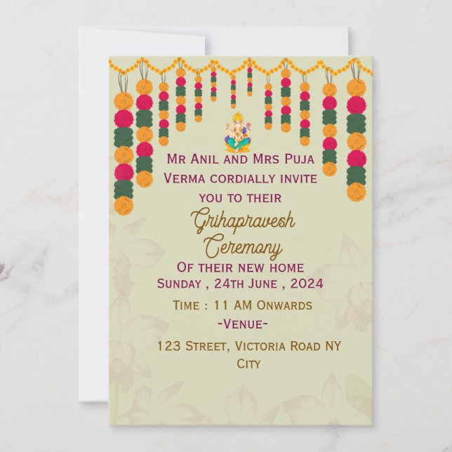 Cérémonie Grihapravesh Invitations (Devant)