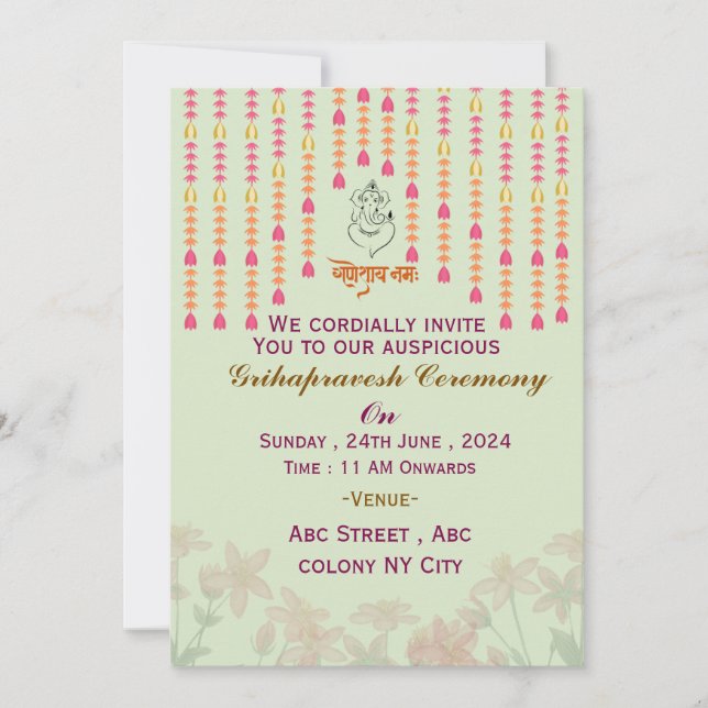 Cérémonie Grihapravesh Invitations (Devant)