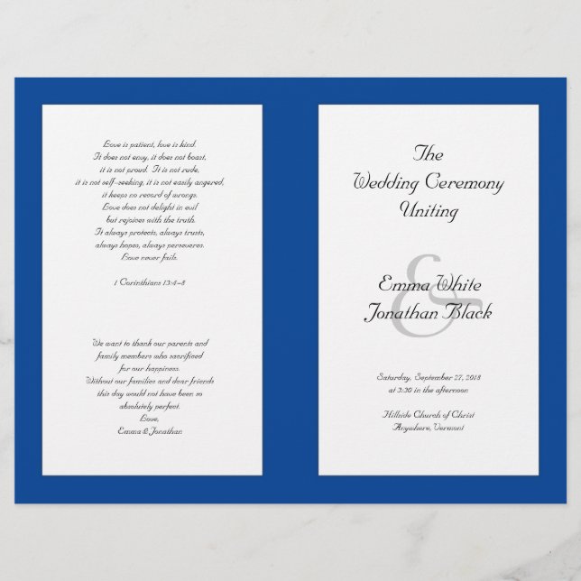 Cérémonie Mariage catholique Modèle du programme p (Devant)
