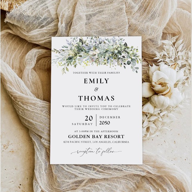 Cérémonie Mariage florale Eucalyptus Invitation (Créateur téléchargé)