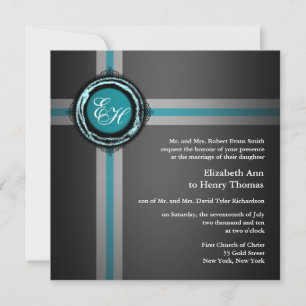 Cérémonie Mariage Invitation Turquois gris emboute