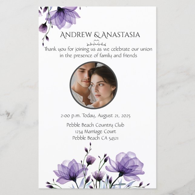 Cérémonie mariage Jour du programme Photo & Floral (Devant)