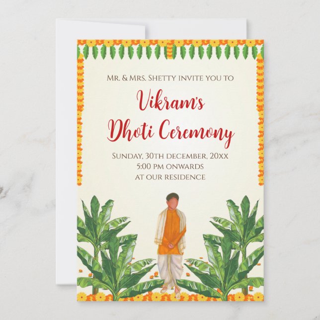 Cérémonie numérique Dhoti invitations et invitatio (Devant)
