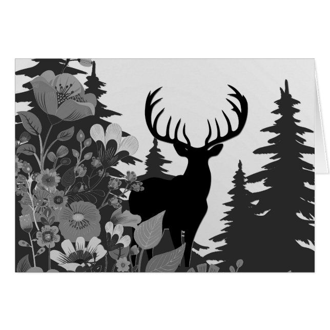 Cerf à grande ramure hors de la forêt  (Devant Horizontal)