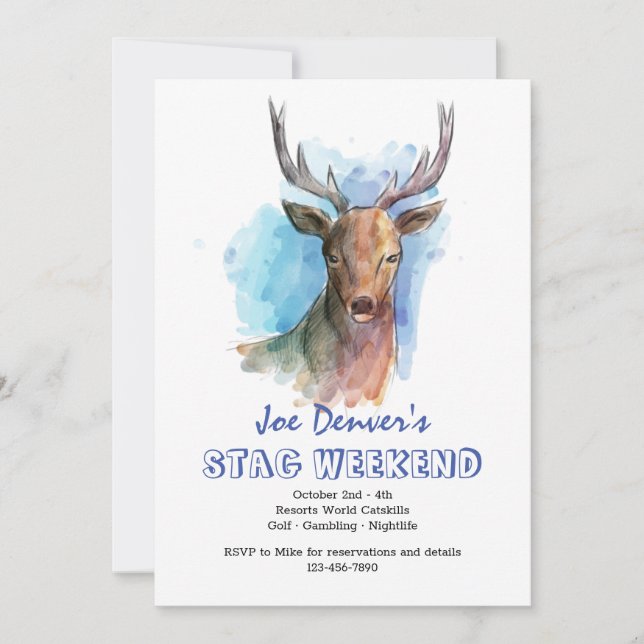 Cerf à l'aquarelle Invitation (Devant)