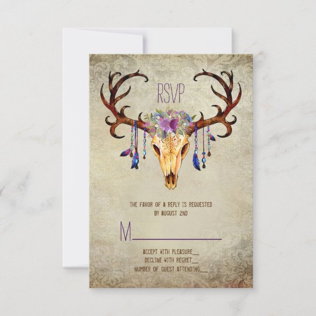 Cerf Antler Crâne Russe Mariage campagnard RSVP (Devant)