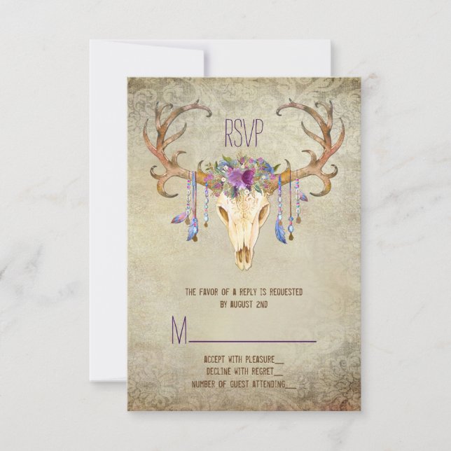 Cerf Antler Crâne Southwestern Wedding RSVP (Devant)