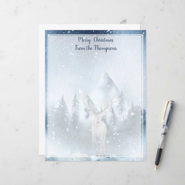Cerf aquarelle et Noël enneigé (Devant/Arrière en situation)