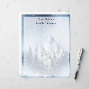 Cerf aquarelle et Noël enneigé