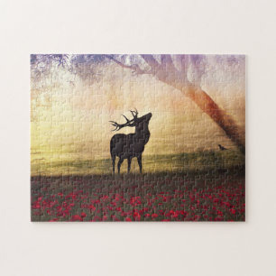 Cerf au lever du soleil paysage Jigsaw Puzzle