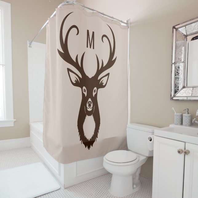 Cerf avec votre rideau de douche Monogram (En situation)