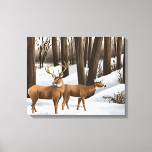 Cerf Blanc En Neige Sur Toile