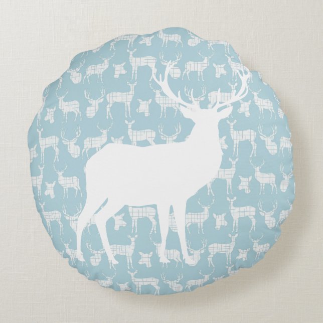 Cerf bleu avec blanc Buck et Doe Coussin rond (Dos)