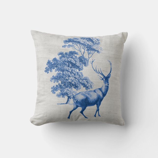 Cerf Bleu sur toile gris Gris Oreillers à lancer (Recto)