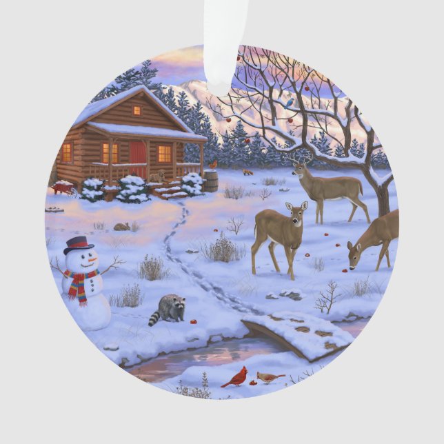 Cerf Cabine D'Hiver Dans La Scène De Noël De Neige (devant)