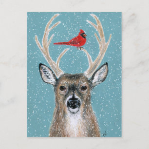 Cerf, cardinal, neige, carte postale de Noël