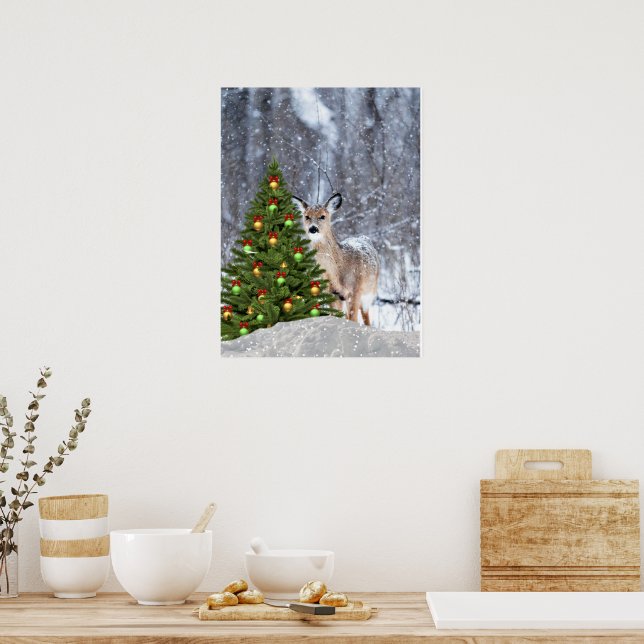 Cerf dans la forêt avec une affiche de vacances d' (Cuisine)