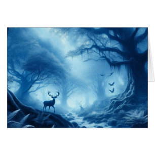 Cerf dans la forêt noire de la brume bleue