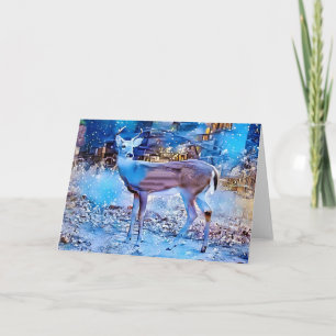 Cerf dans la ville de neige Carte de note artistiq