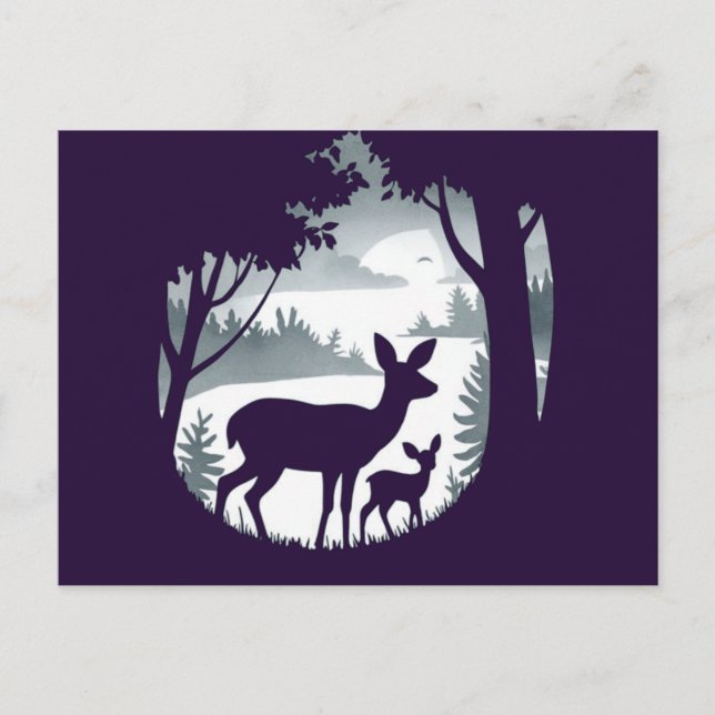 Cerf dans le défrichage carte postale Doe et Fawn (Devant)